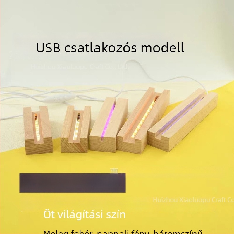LED éjszakai fény fából készült alapzattal — DIY fa dekoráció akril táblákkal, USB tápellátás, modern minimalista kialakítás