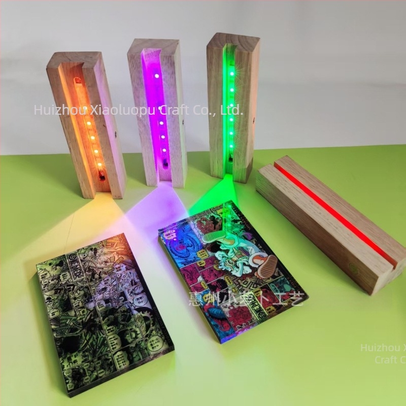 LED éjszakai fény fából készült alapzattal — DIY fa dekoráció akril táblákkal, USB tápellátás, modern minimalista kialakítás