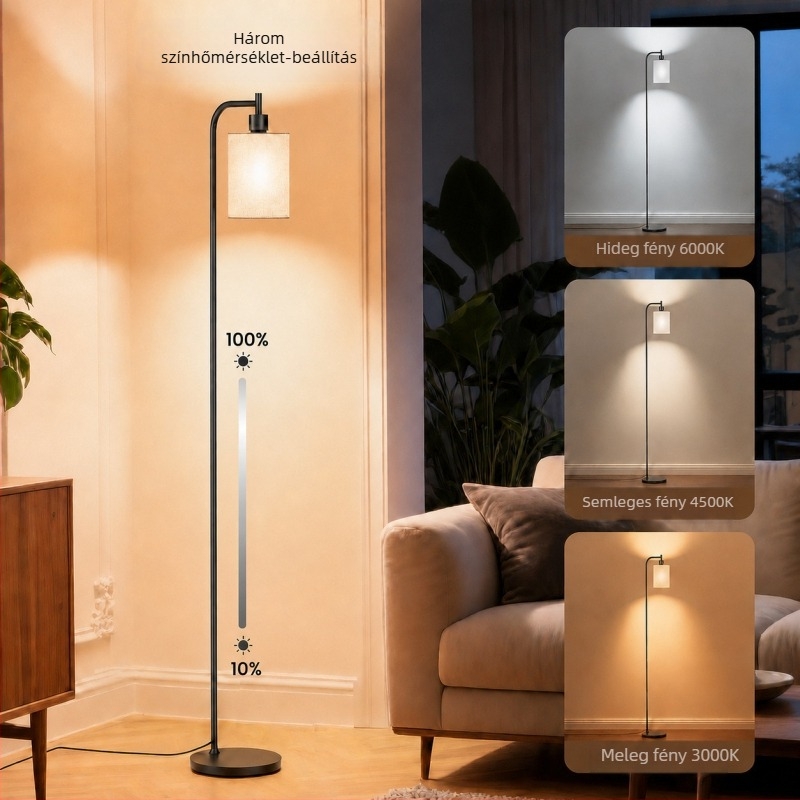 Linnen anyagú állólámpa nappalira és hálószobába, nordikus modern minimalist háromszínű ambient fény