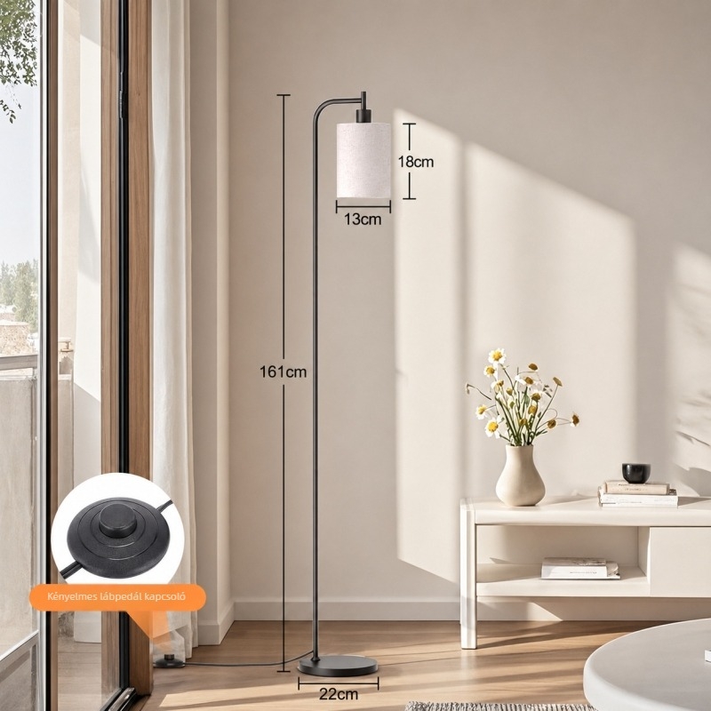 Linnen anyagú állólámpa nappalira és hálószobába, nordikus modern minimalist háromszínű ambient fény