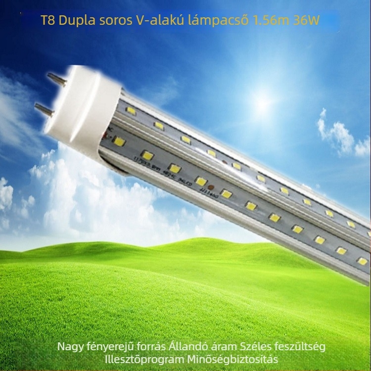 LED T8 kétsoros V-alakú cső reklámk boxokhoz, 36W, 85–265V, 1.2 m, alumínium ház, 180° fénysugár