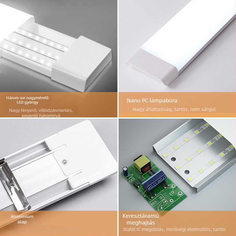 LED háromvédelmi lámpa és tisztító funkcióval, 60/80W nappali fény, szerelő konzol, rendkívül világos négyszögletes 1,2 m LED csík irodába