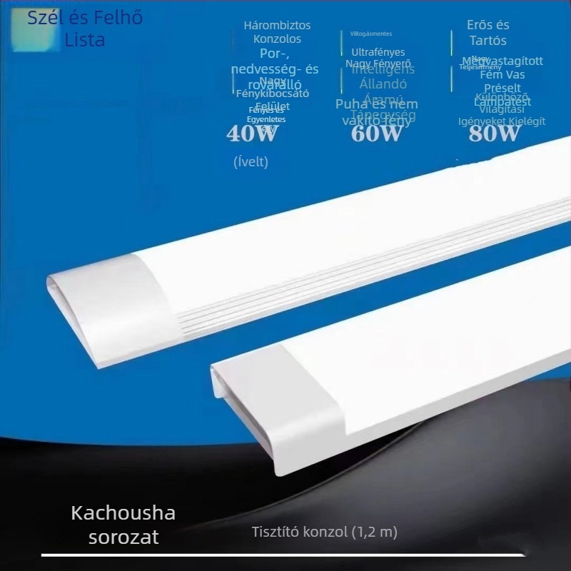 LED háromvédelmi lámpa és tisztító funkcióval, 60/80W nappali fény, szerelő konzol, rendkívül világos négyszögletes 1,2 m LED csík irodába