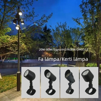 RGBW LED-flood lámpa oszlopra szerelve, kertre és fákhoz