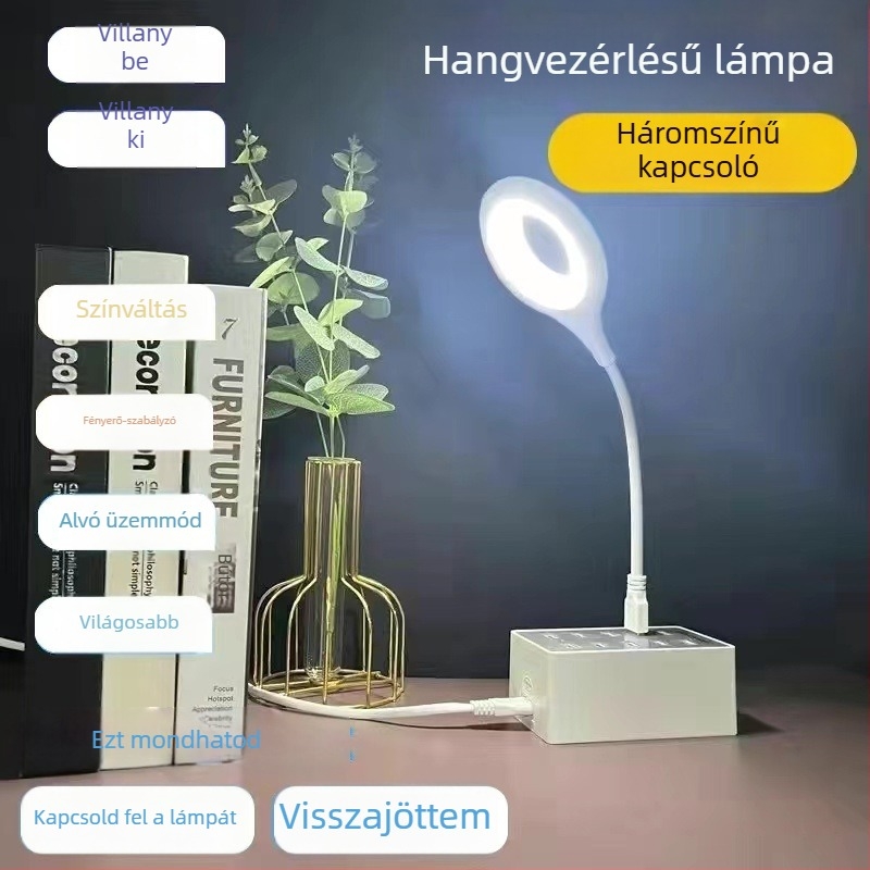 USB-vezérlésű okos éjjeli lámpa LED mini hordozható asztali lámpa hálószobába, szemkímélő, alvás és olvasás