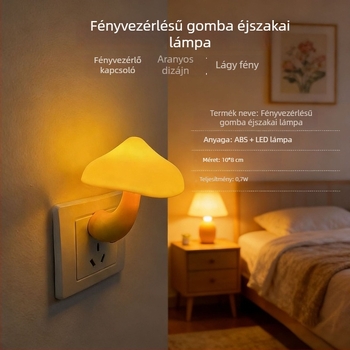 Gombaszerű éjszakai lámpa USB csatlakozóval, hálószobába, fényérzékelővel