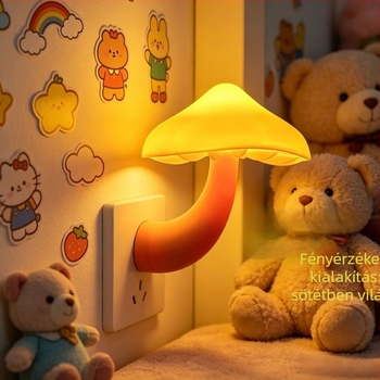 Gombaszerű éjszakai lámpa USB csatlakozóval, hálószobába, fényérzékelővel