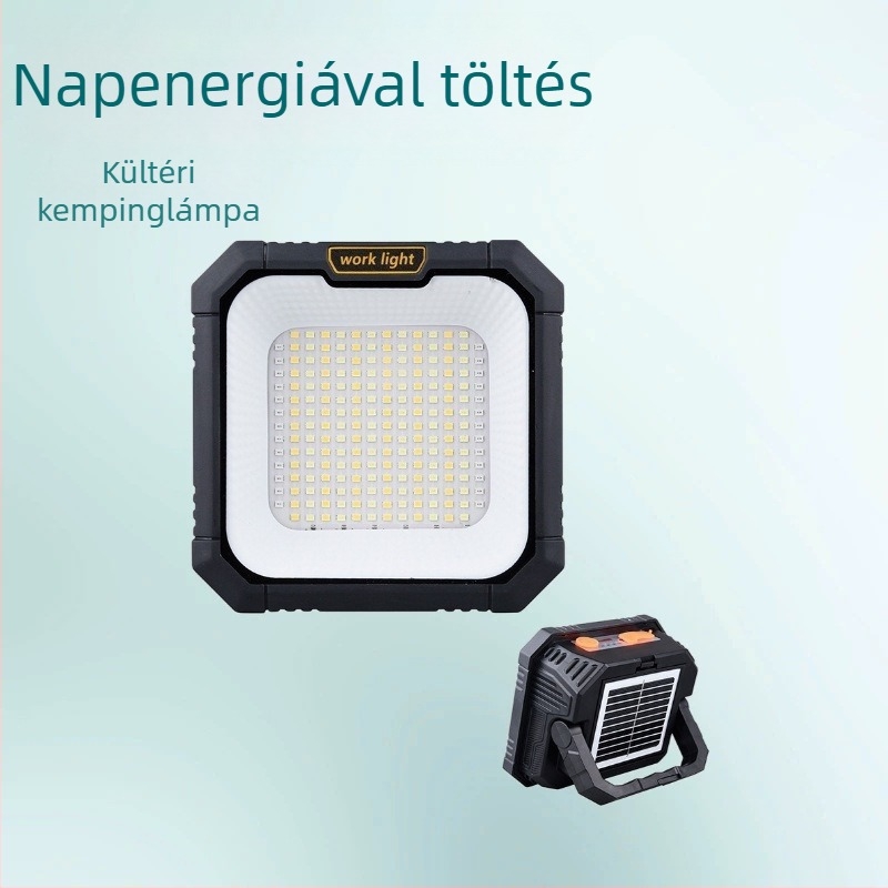 Napelemes, újratölthető LED-fényszóró – hordozható kültéri munkalámpa, kemping és vészhelyzeti világítás