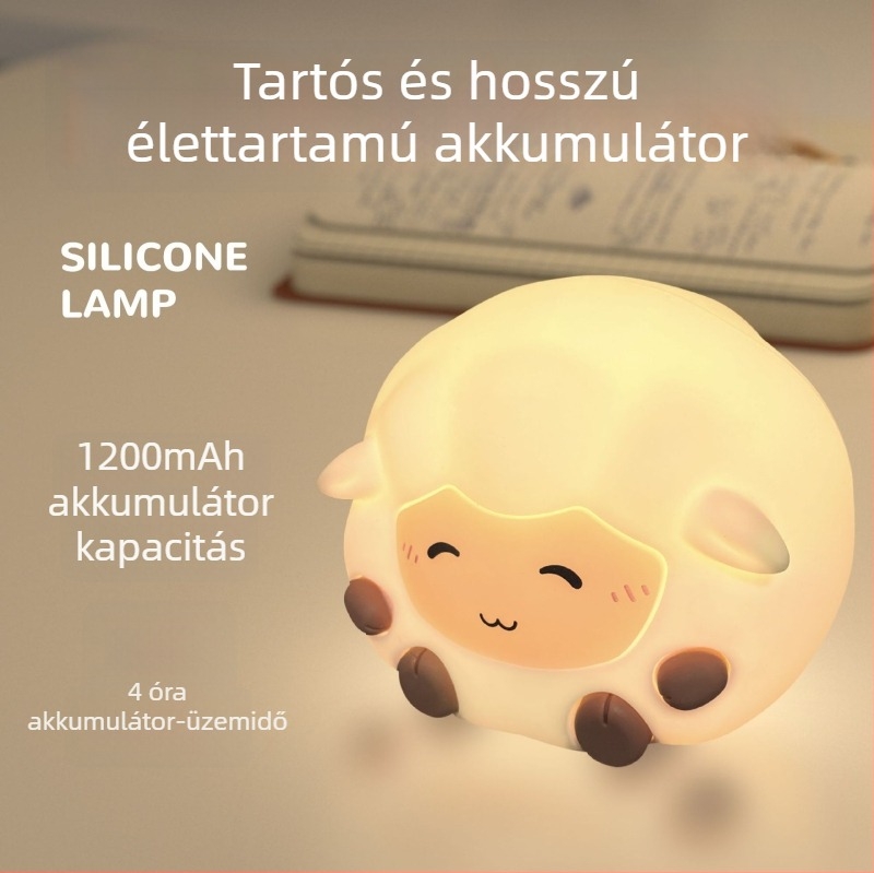 Rajzfilm bárány ambient éjjeli fény gyerekszobába, érintésre működő asztali lámpa, ajándéklámpa