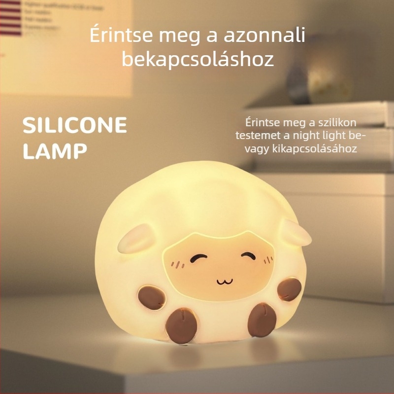 Rajzfilm bárány ambient éjjeli fény gyerekszobába, érintésre működő asztali lámpa, ajándéklámpa