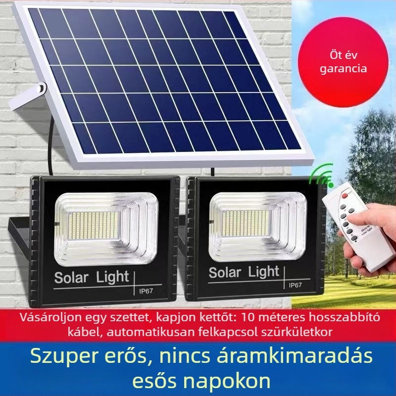 Napelemes kültéri LED-reflektor, IP67 vízálló, kerthez és udvarhoz, nagy teljesítményű világítás