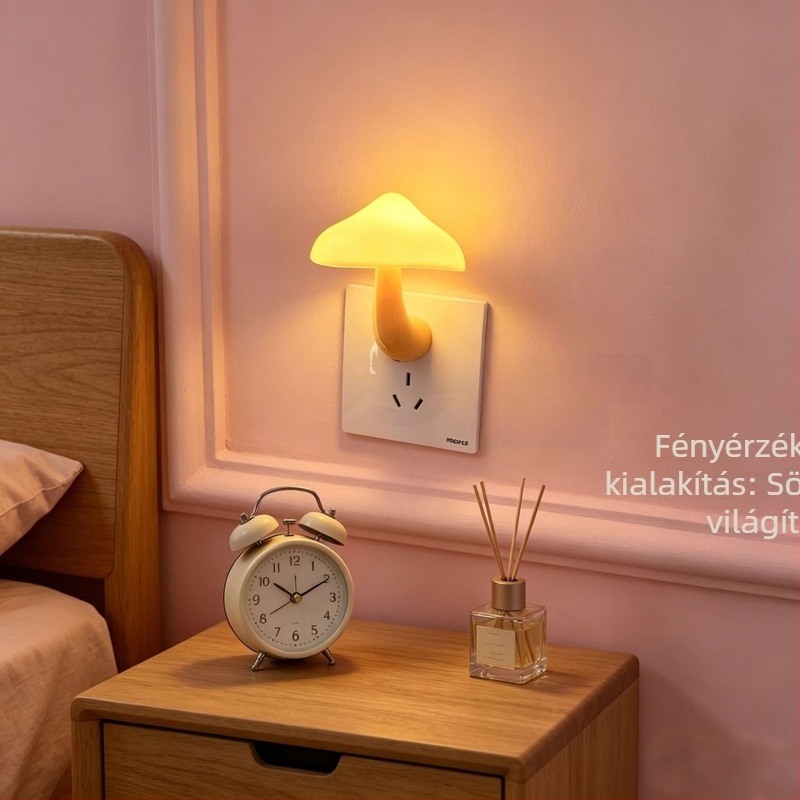 Gomba alakú LED éjjeli lámpa hálózati csatlakozóval, fényérzékelővel, hálószobába