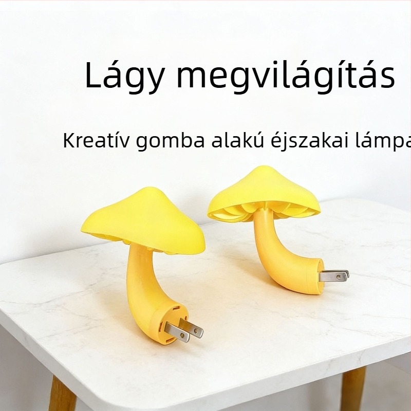 Gomba alakú LED éjjeli lámpa hálózati csatlakozóval, fényérzékelővel, hálószobába