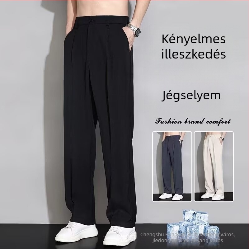 Férfi mindennapi nadrág, őszre és télre, vastag, laza egyenes szabás, gyűrődésálló, rugalmas, középső derék, övvel
