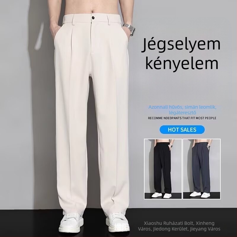 Férfi mindennapi nadrág, őszre és télre, vastag, laza egyenes szabás, gyűrődésálló, rugalmas, középső derék, övvel