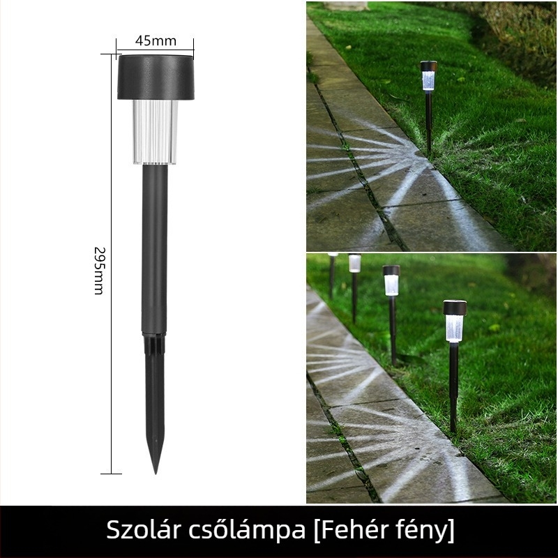Napelemes botlámpa kültéri használatra, vízálló kerti földlámpa LED cső alakú éjjeli fény
