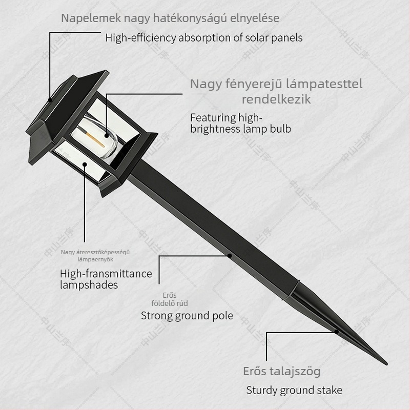 Napelemes LED lámpa, négyszögletes műanyag tokkal, kültéri kertdekorációs világítás