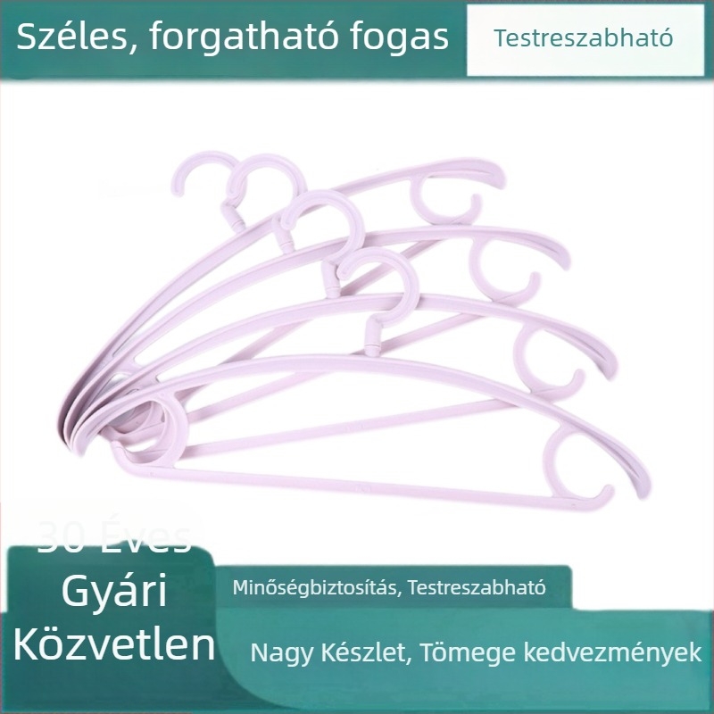 Műanyag ruhaszárító vállfa otthoni használatra, széles vállú, csúszásmentes, modern minimalista dizájn