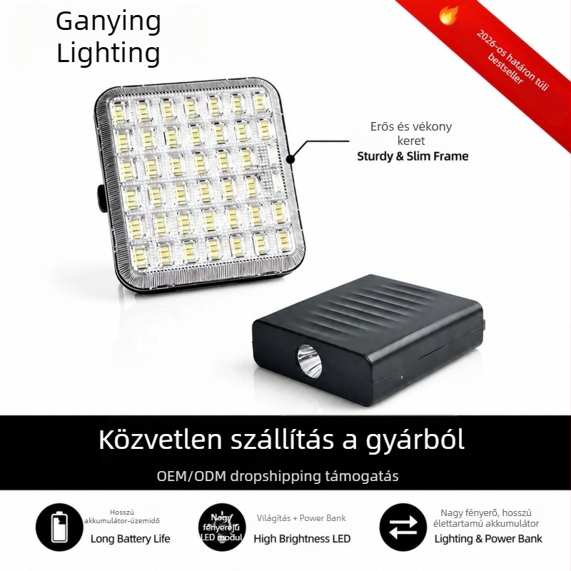 Moduláris napelemes LED-vészvilágítású reflektor, leválasztható powerbank, kültéri kempinglámpa