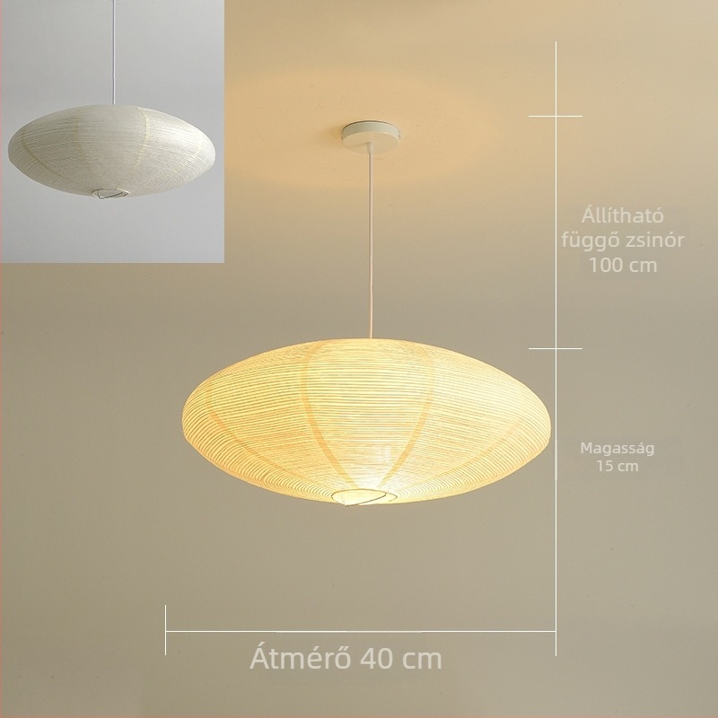 Japán stílusú Wabi-sabi függő lámpa rizspapír árnyékolóval, UFO-formájú, Zen ihletésű, egyfejű kivitel, nappali és hálószoba számára