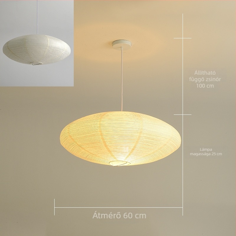 Japán stílusú Wabi-sabi függő lámpa rizspapír árnyékolóval, UFO-formájú, Zen ihletésű, egyfejű kivitel, nappali és hálószoba számára