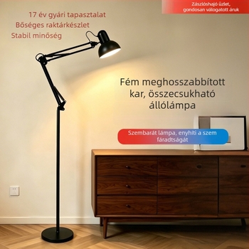 Energiatakarékos LED állólámpa hosszú, állítható karral, összecsukható, távirányítós fényerő-szabályozás, skandináv stílus, szemvédő vas művészeti lámpa