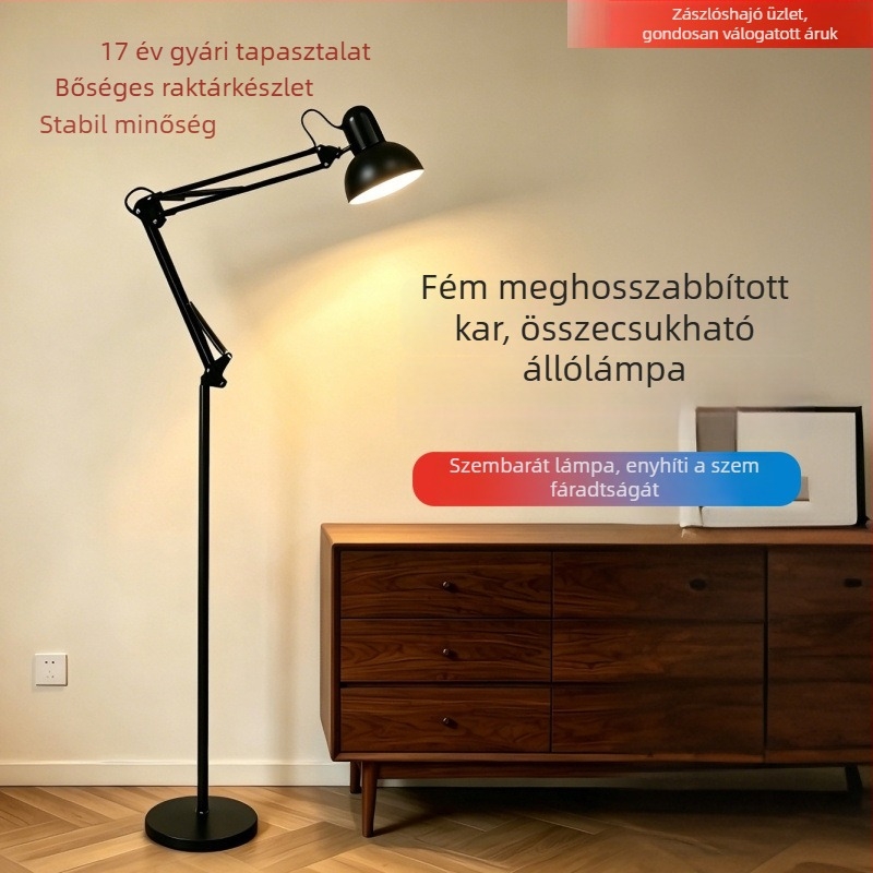 Energiatakarékos LED állólámpa hosszú, állítható karral, összecsukható, távirányítós fényerő-szabályozás, skandináv stílus, szemvédő vas művészeti lámpa