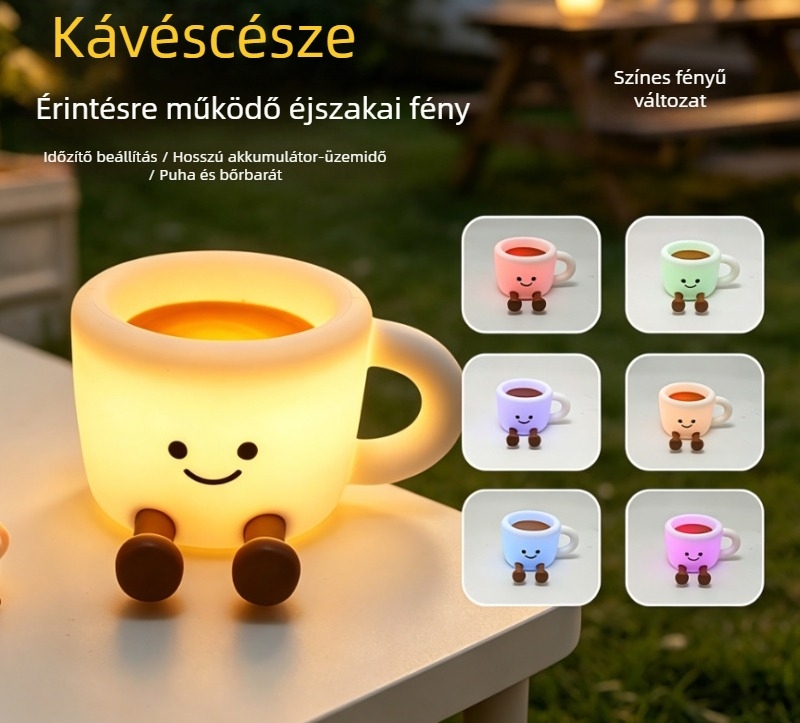 Kávéscsésze alakú szilikon éjszakai fény, modern hangulatvilágítás a hálószobába, érintésre kapcsolható