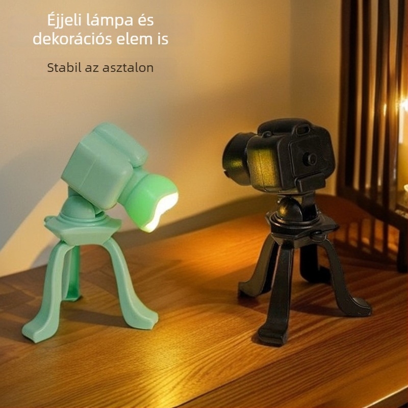 Kreatív kamerás éjjeli lámpa, LED elektronikus gyertya, íróasztali olvasólámpa és dekoratív tárgy