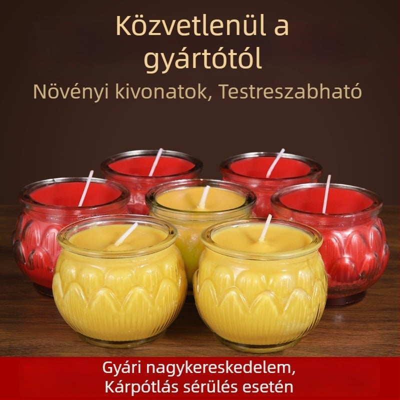 Ghee gyertya lámpa Lotus formájú pohárral, sík szájú, otthoni buddhista felajánláshoz