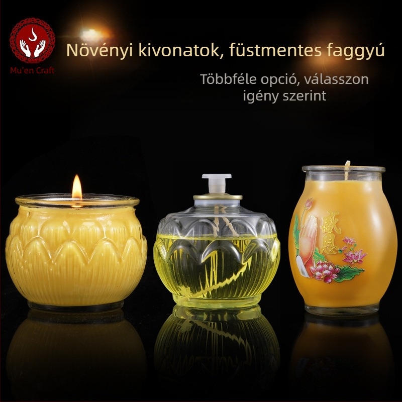 Ghee gyertya lámpa Lotus formájú pohárral, sík szájú, otthoni buddhista felajánláshoz