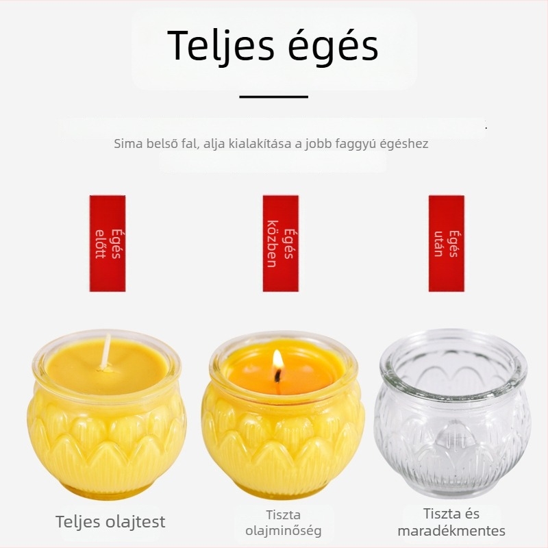 Ghee gyertya lámpa Lotus formájú pohárral, sík szájú, otthoni buddhista felajánláshoz