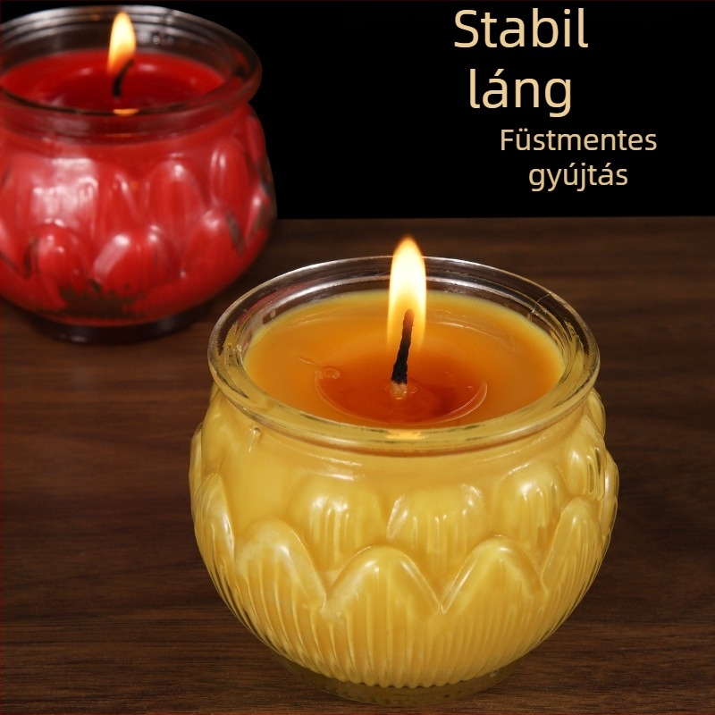 Ghee gyertya lámpa Lotus formájú pohárral, sík szájú, otthoni buddhista felajánláshoz