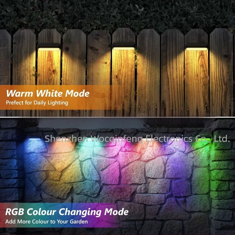 Napelemes hosszú kerítésvilágítás, korláthoz és falikar lépcsőfény, melegfehér és multicolor LED világítás