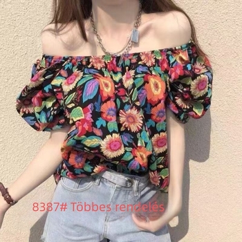 Női virágmintás off-shoulder felső, nyár 2026, laza szabású