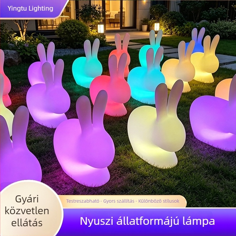 Napelemes nyuszi alakú gyeplámpa hold dekorációval, kültéri LED kerti világítás, testreszabható park tájvilágítás
