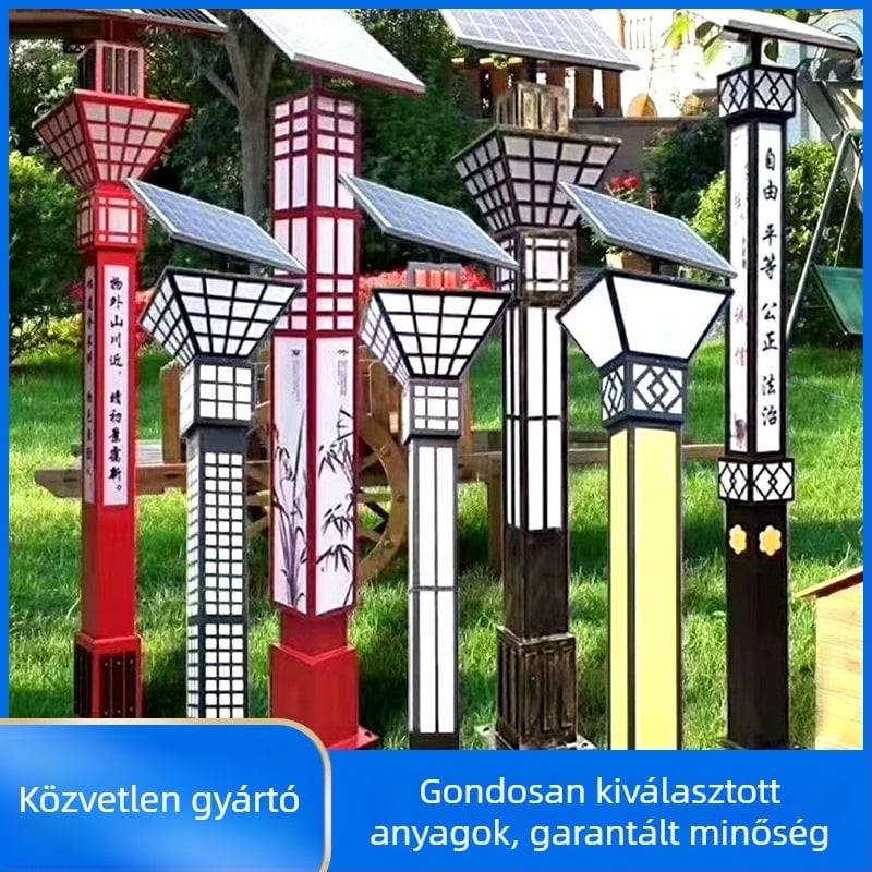 Kültéri ultra fényes LED utcai lámpa, 3–4 m magas, 50W napelemes, négyzet alakú tájvilágításoszlop