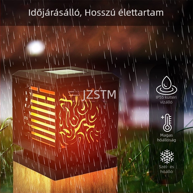 Napelemes kültéri vízálló üreges lámpa, láng alakú, kerthez és parkhoz, tájvilágítási oszlop