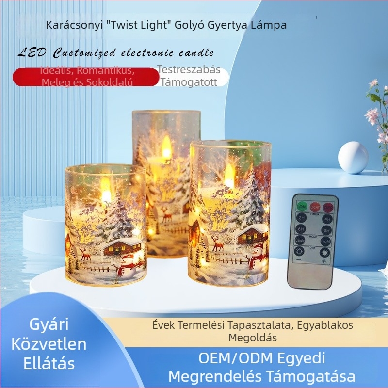 Henger alakú LED elektronikus gyertya akril matricával karácsonyi rejtély hangulatú dekorációhoz