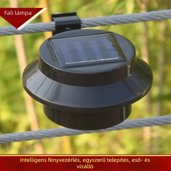 Napelemes kerítéslámpa 3 LED-del, esőálló a korláthoz és ereszcsatornához, kerítés- és kertkivilágítás, kültéri falikar