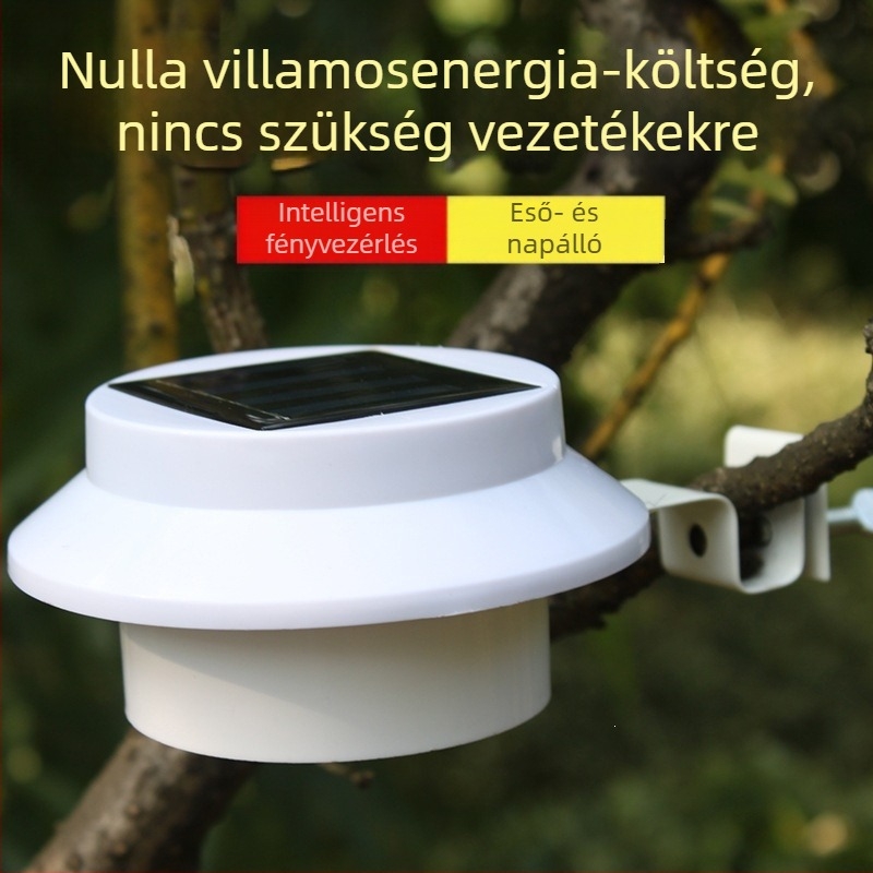 Napelemes kerítéslámpa 3 LED-del, esőálló a korláthoz és ereszcsatornához, kerítés- és kertkivilágítás, kültéri falikar