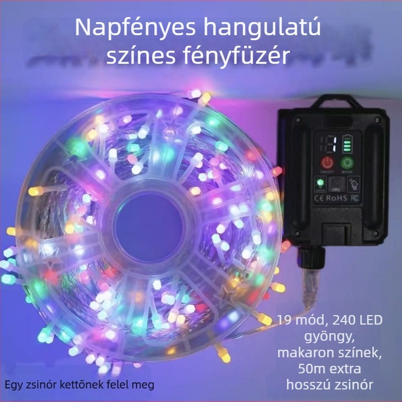 Csillagos égű LED napelemes stringfények, kültéren, vízállóak, fa köré tekerhetők, karácsonyi díszítés.