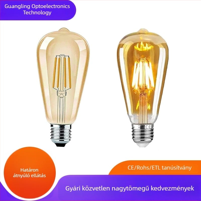 ST58 LED egyenes filamentszálas lámpa, 2200K, Edison retro dekoratív égő