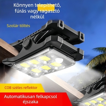 Napelemes kültéri lámpa mozgásérzékelővel, vízálló falikar kerthez és kerítéshez