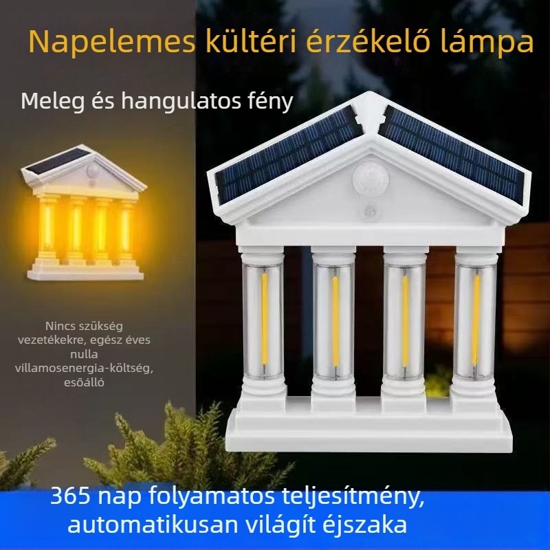 Napelemes wolframfilament LED mozgásérzékelős falikar, vízálló kerti világítás