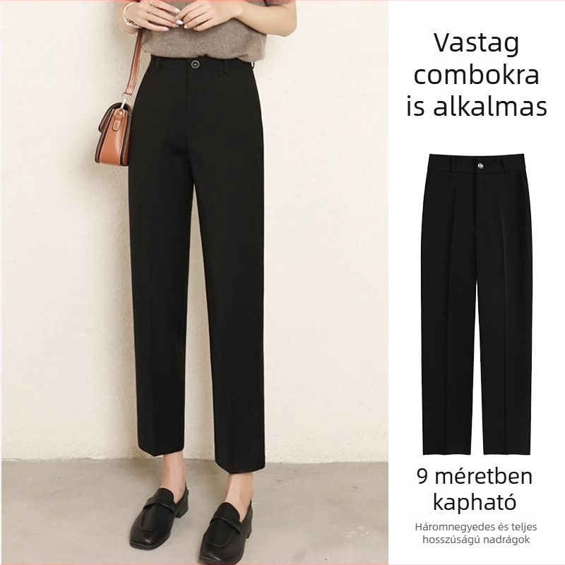 Női nyári vékony, magas derékú, karcsúsított cigarettanadrág, plusz méret, alacsony termetűeknek, irodai nadrág