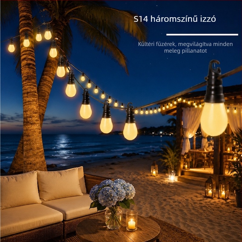 S14 LED fényfüzér Bluetooth-vezérléssel, kültéri kerthez, kétszínű világítás