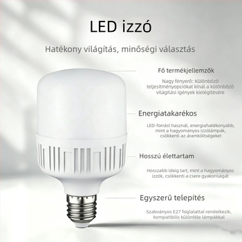 Energiatakarékos LED-lámpa E27-es nagy menetes foglalattal, fehér fény, otthoni világításhoz, alkalmas raktárba és műhelybe