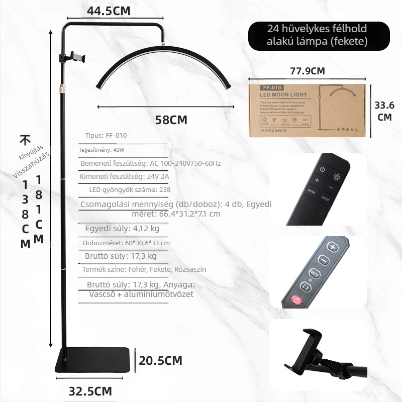 LED álló lámpa szempilla-hosszabbításhoz és szemöldök tetováláshoz – árnyékmentes fény, szemvédelem, északi stílus, 1,85 m magasság, távirányító