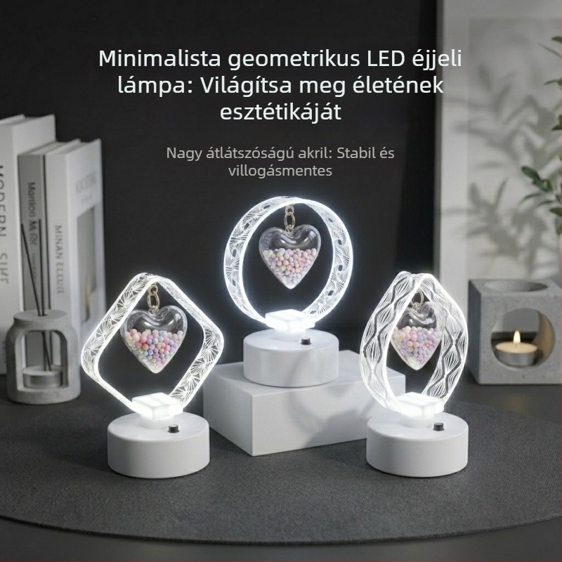 Akril éjszakai lámpa hálószobába, mini asztali lámpa, buli hangulatvilágítás, születésnapi ajándék, asztali dekoráció